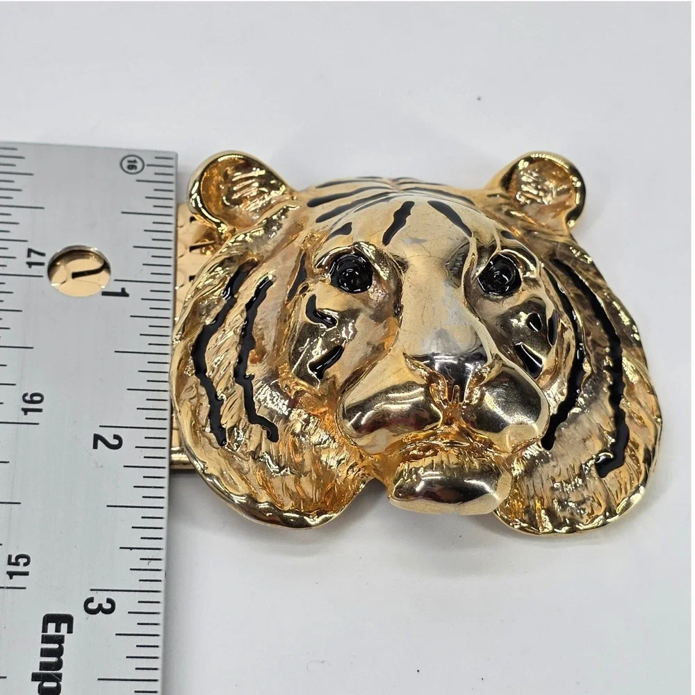 Vintage Tiger Belt Gold Tone Metal Accessory Accent Scale Stretch 90s Glam Retro